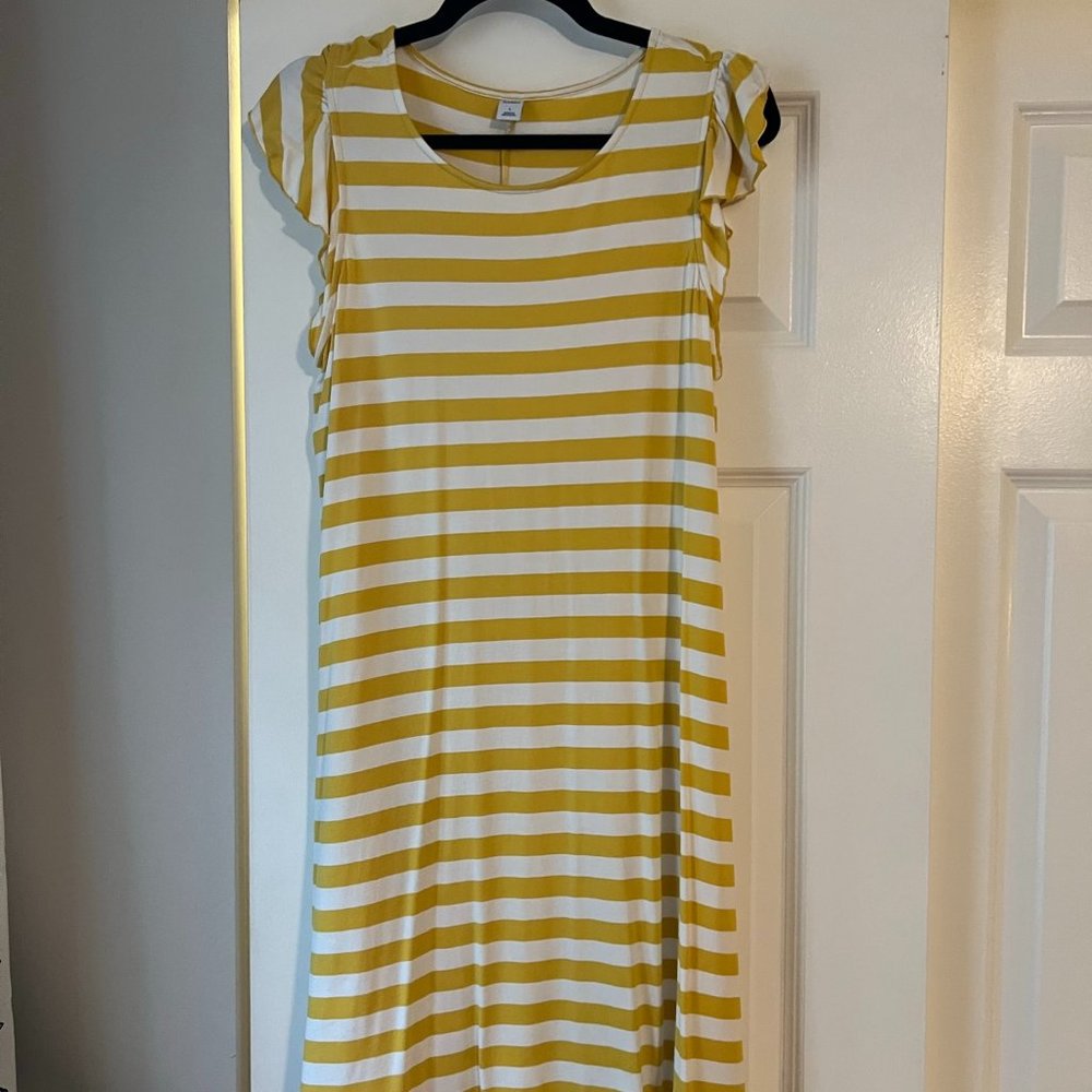 Old Navy Yellow and White Striped Ruffle Sleeve Dress